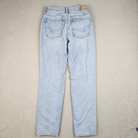 American Eagle 90's Straight Fit Cotton Denim Jeans Womens 6 Long Blue Ripped - Picture 2 of 11